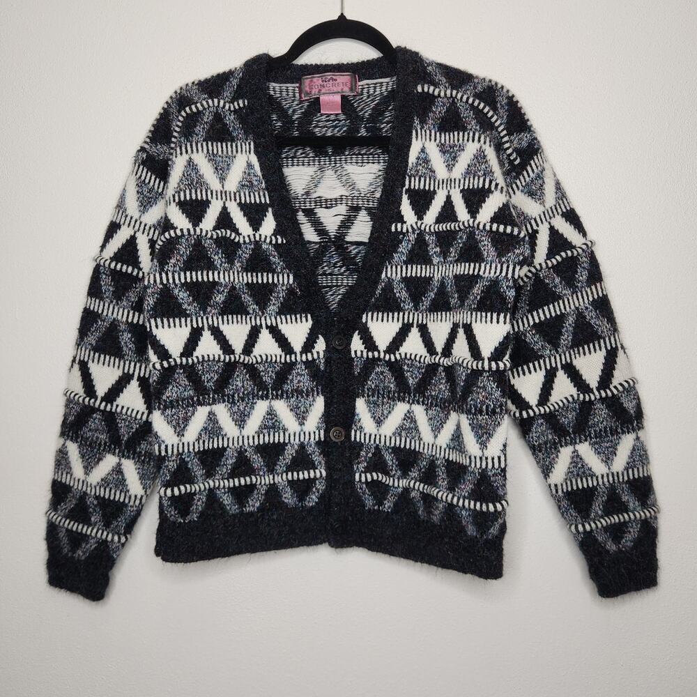 Vintage Youth Kids 3D Knit Sweater Cardigan Black White Concrete LG